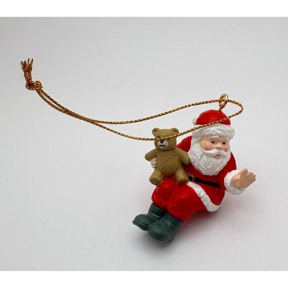 Vintage Sitting Santa Claus Christmas Tree Ornament Holding Teddy Bear - Picture 7 of 7